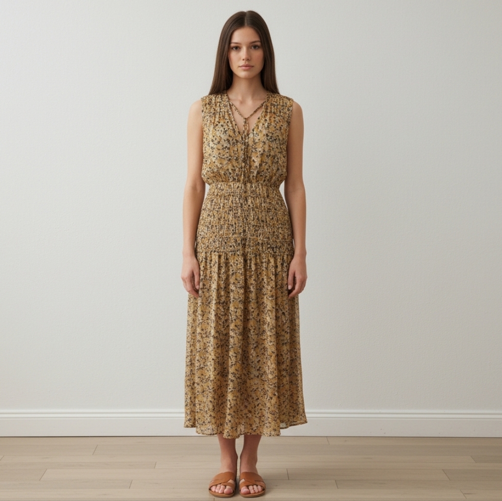 Shona Joy Mustard Floral Midi Dress